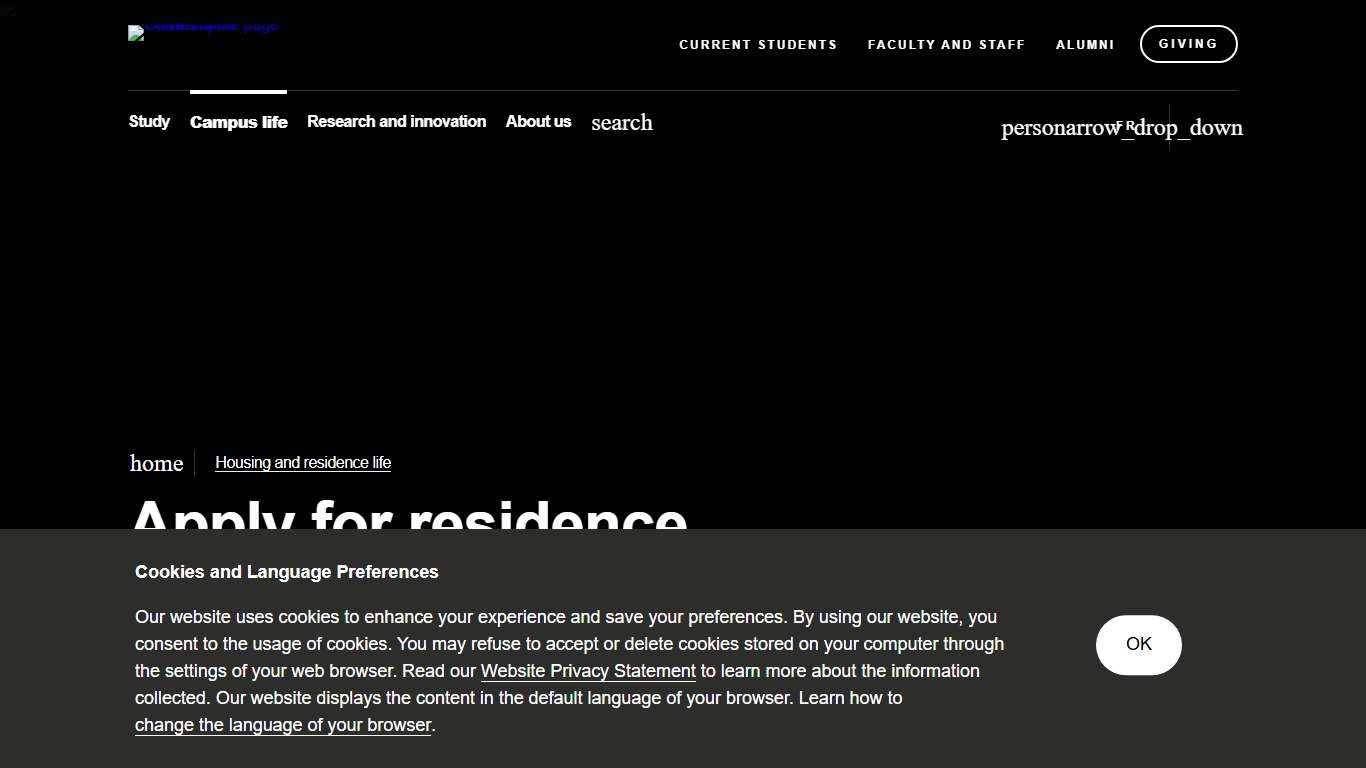 Apply for residence Campus life